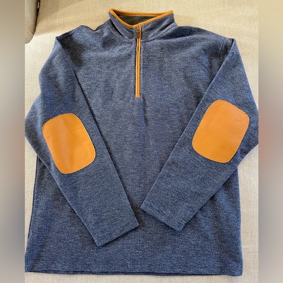 ORVIS Leather Trim 1/4 Zip Cotton Blend Pull Over in Heather Blue Size L - Picture 1 of 8
